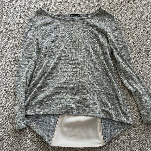 🎀 3 for $25 🎀 Cha Cha Vente Women’s S Lightweight Sweater Gray Cream Zipper - Picture 1 of 6